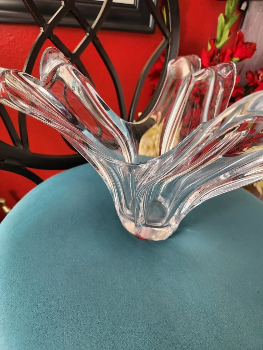 Large Signed Vtg. ~ COFRAC ART Verrier France Clear Crystal Splash Vase